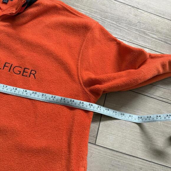 Vintage Tommy Hilfiger Orange Polar Fleece Quarter Zip XL Logo Embroidered Y2K - Picture 9 of 10